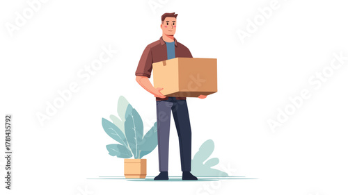 Businessman presenting product in front of branded box, professional marketing concept