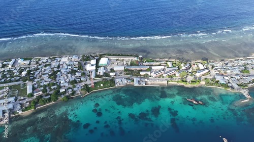Aerial View of Majuro Atoll, Vibrant Tropical Waters