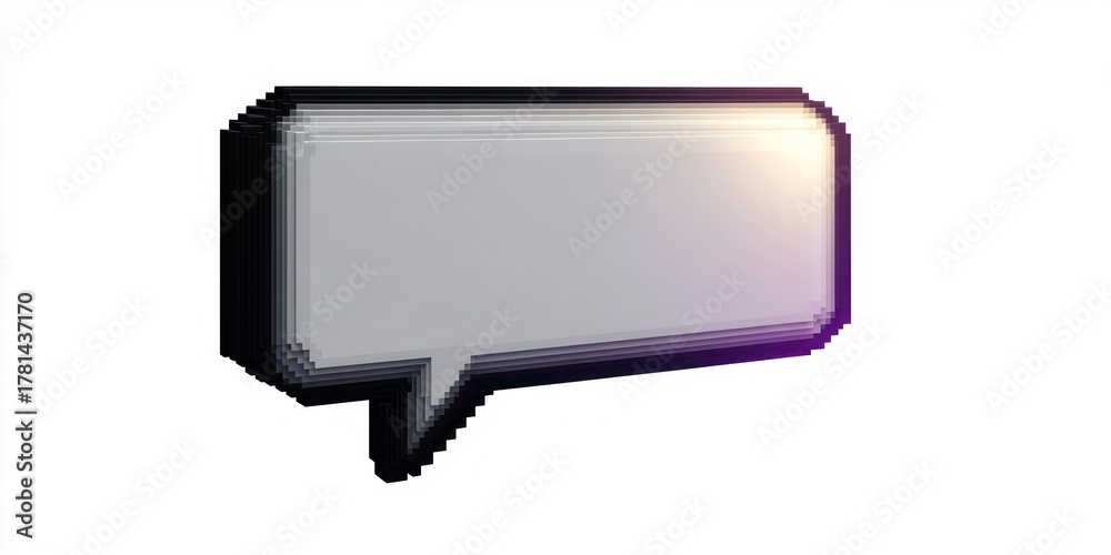 Fototapeta premium pixelated 3d speech bubble icon with layered shadow and gradient light effect on white background