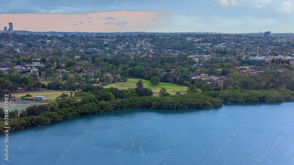 Fototapeta premium Wentworth Point a suburb in western Sydney newly built residential high rise apartments area on Parramatta River Sydney NSW Australia