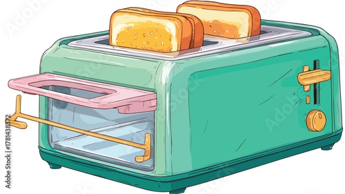 Toaster with Bun on It - Buns Vector with Outline