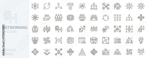 Networking icon set. Thin line editable stroke vector outline illustrations.