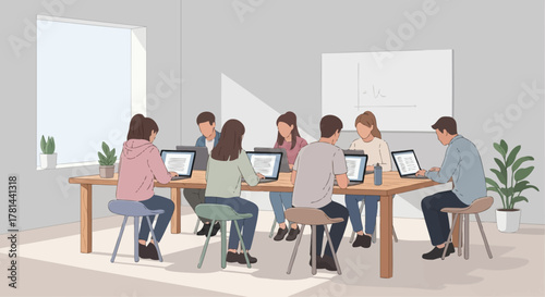 Collaborative Team Meeting Engaging Teamwork in a Modern Workspace