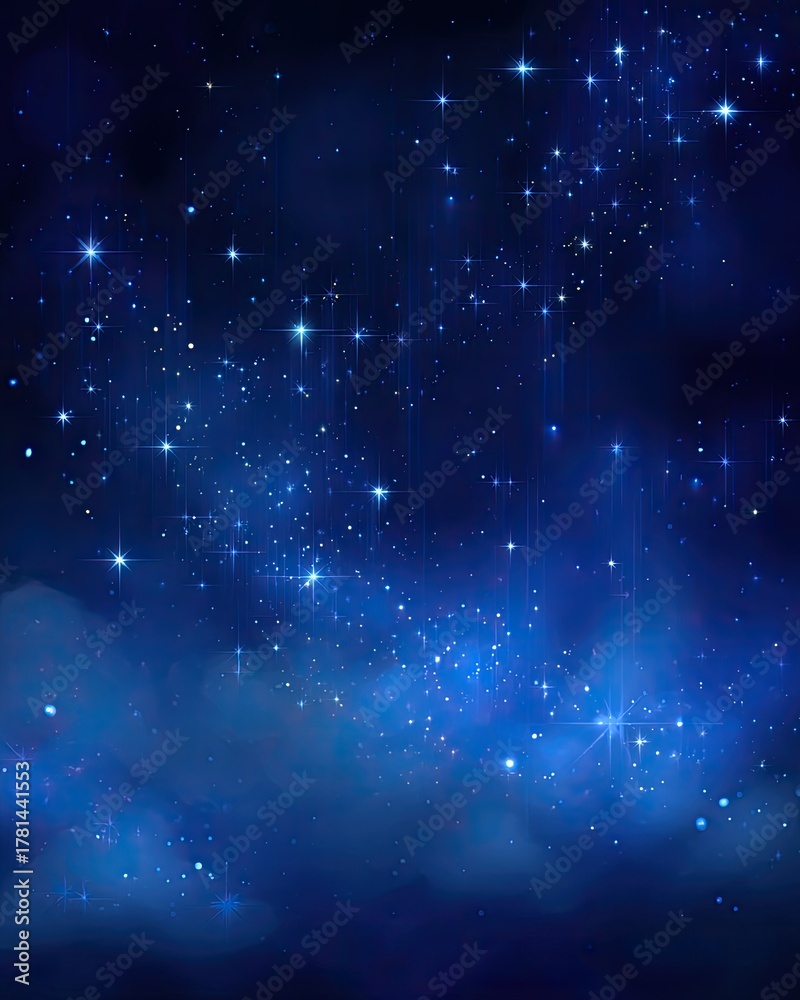 Fototapeta premium Night Sky With Sparkling Stars And Deep Blue Clouds