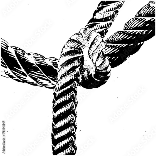 Rope knotting secures connection in maritime setting