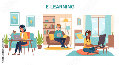 E-Learning Experience Students Engaging with Online Education from Home