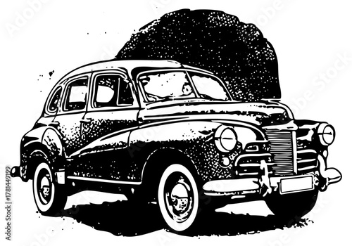 Vintage car transports luggage on a road trip