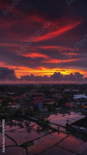 Wallpaper Mural sunset time sky bali island famous rice fields terrace village aerial timelapse vertical panorama 4k indonesia Torontodigital.ca