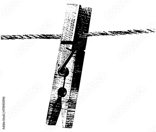 Clothes pin Clings to Rope in Laundry