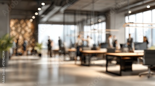 Blurred Modern Office Interior With People