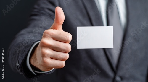 Businessman Showing Thumbs-Up With Business Card