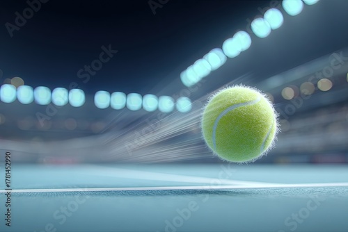 Tennis Ball In Motion On Court At Night