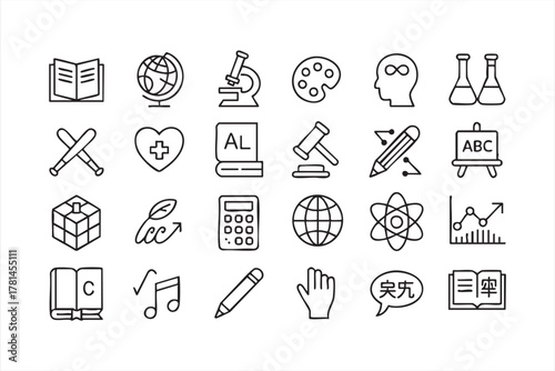Modern education vector icons for teachers, students, and digital learning tools