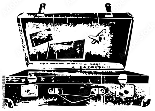 Vintage suitcase opens for travel memories in a retro setting