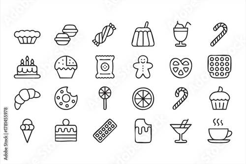 Sweet treats and dessert vector icons for confectionery and celebration design
