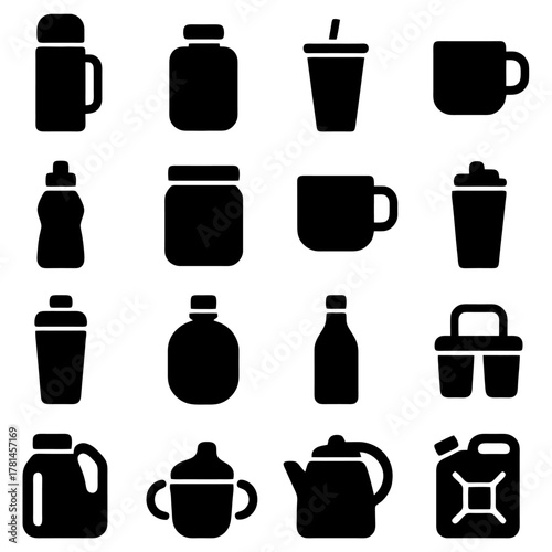 Beverage Container Collection: A set of beverage containers, showcasing a diverse range of vessels designed to hold liquids. 
