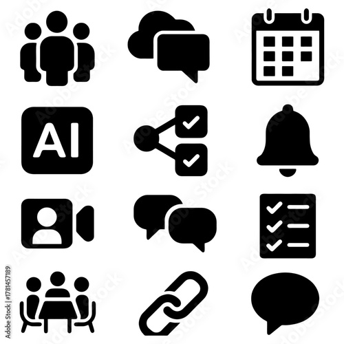 Communication and technology icons: A curated collection of vector icons represents the diverse elements of modern communication and technology, designed in a simple, sleek and informative manner.