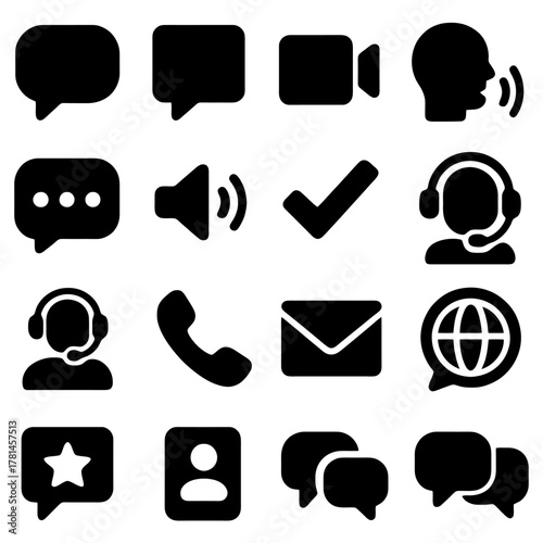 Communication Icons: A collection of various communication icons, each designed with simplicity and clarity, representing diverse ways of conveying information in digital world.