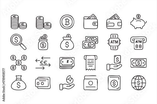 Wallet and currency vector pack for financial technology and business design