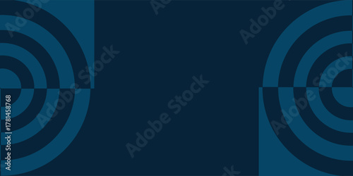 Symmetrical abstract background with blue concentric circles and a checkered pattern on the sides.