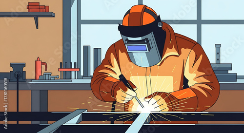 Welder at Work Illustration, Professional Welding Process