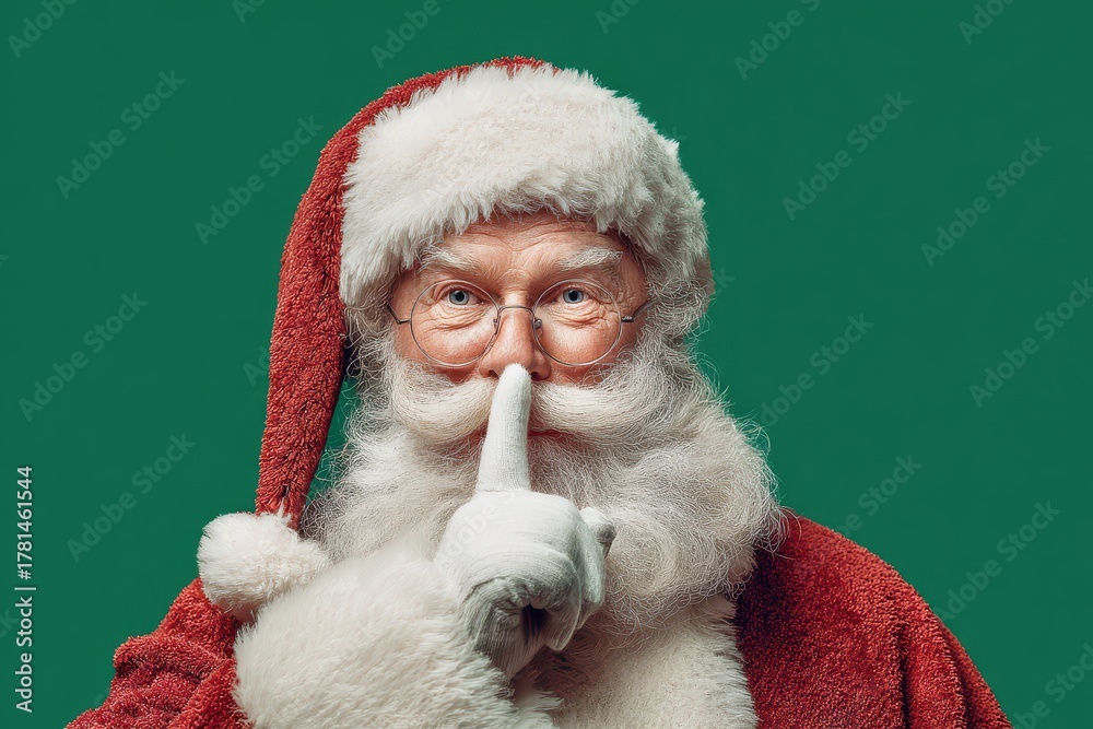 Obraz premium Santa Claus shares a secret with a silent gesture