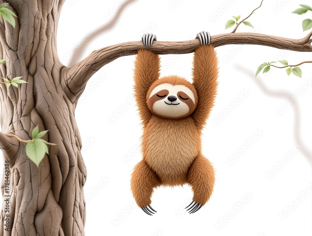 Naklejka premium Sleepy 3D Cartoon Sloth