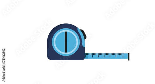 Blue measuring tape tool with extended metal tape flat design silhouette