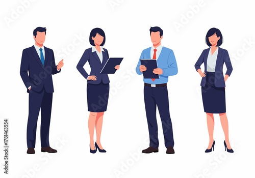 Diverse Business Team Professional Men and Women in Corporate Attire, Vector Illustration