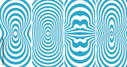 Abstract optical illusion pattern with repeating turquoise and white oval shapes