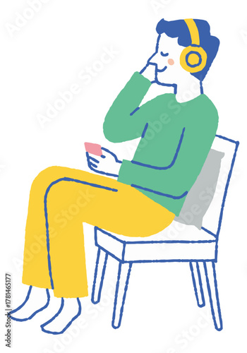 Man listening to music with headphones_color