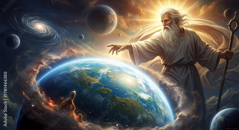 Fototapeta premium God creating the earth and universe