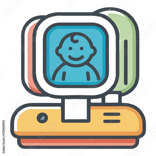 Illustration of a baby monitor with a baby face on the screen