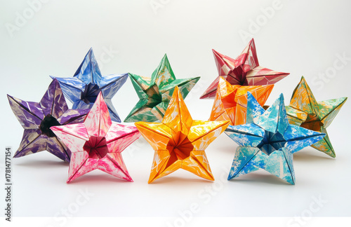 Colorful festive stars decoration on white background