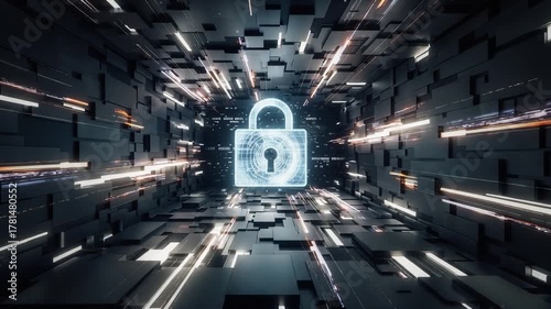 Futuristic Cybersecurity Tunnel Animation with Digital Lock