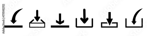 Download icon vector set. Different symbols representing download and upload actions in a simple and clear style for digital interfaces