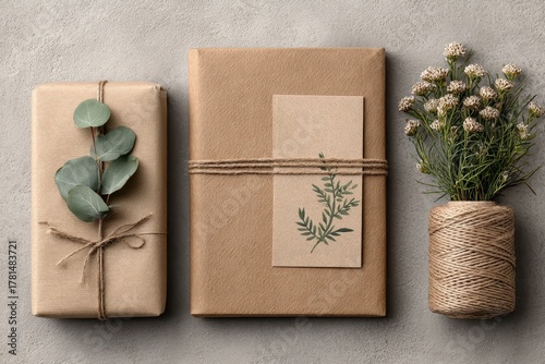 Wallpaper Mural Natural Gift Wrapping with Eucalyptus and Fresh Flowers Arrangement Torontodigital.ca