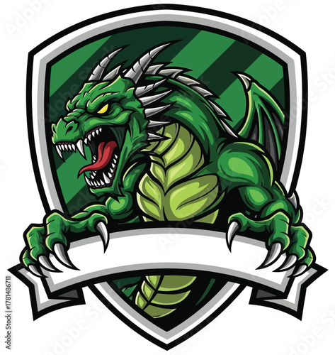 Majestic Green Dragon Emblem with Fierce Claws and Shield Backdrop