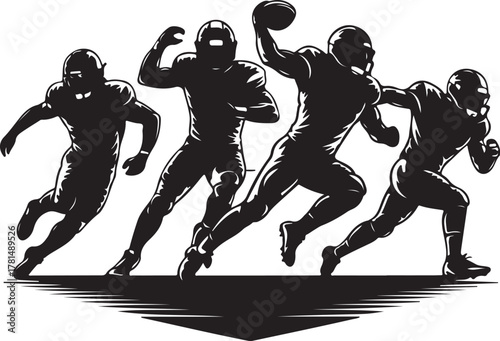 American Football Players Silhouette Action Sequence