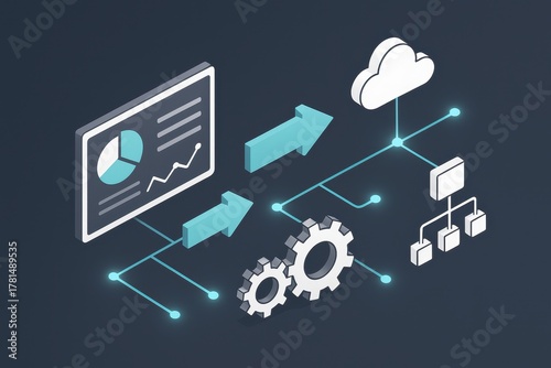 Digital business transformation roadmap with data flow and network connections