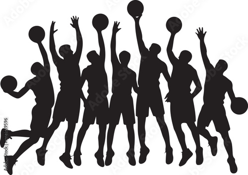 Basketball Players Jumping for Ball in Silhouette sport