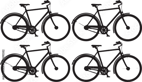 Four Black Silhouette Bicycles with and without Fenders