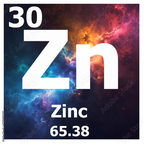 vector illustration of periodic element 30 Zn Zinc with an abstract space nebula background 