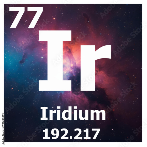 vector illustration of periodic element 77 Ir Iridium with an abstract space nebula background 