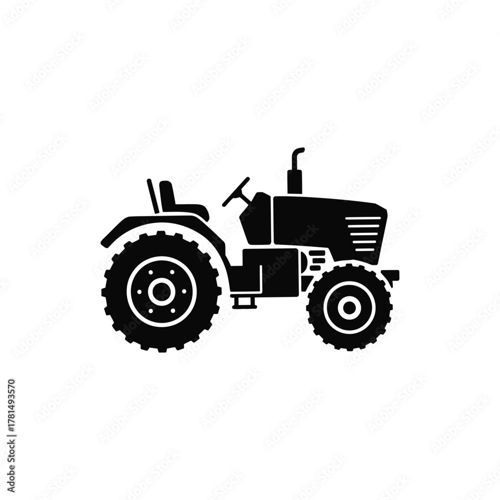 Obraz premium A black tractor with wheels icon vector