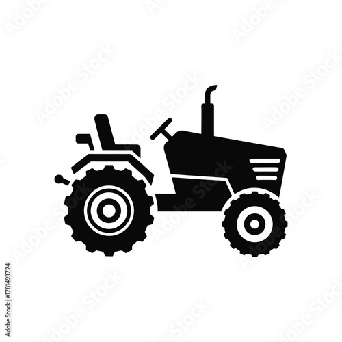 A black tractor with wheels icon vector