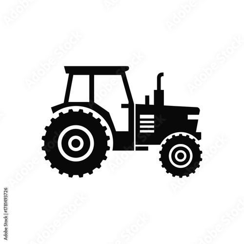 A black tractor with wheels icon vector