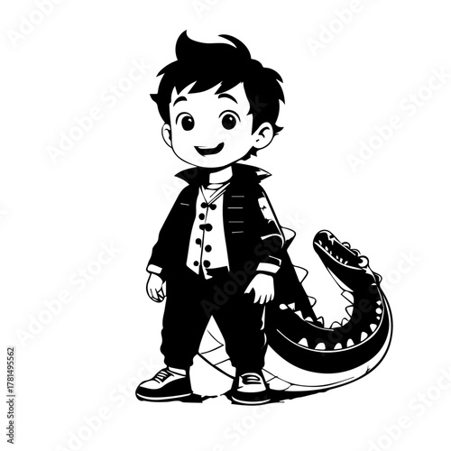 Cartoon Boy Wearing a Suit with a Crocodile Tail
