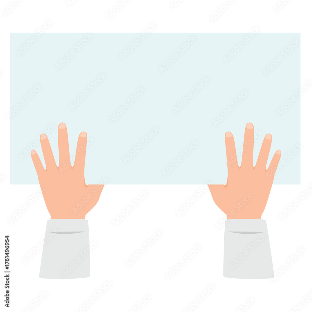 Obraz premium Two Hands Holding A Blank White Sign With A Light Blue Border Isolated On A Transparent Background And Clear Space For Text