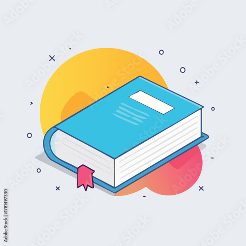 Colorful Flat Design Illustration of a Book with Bookmark